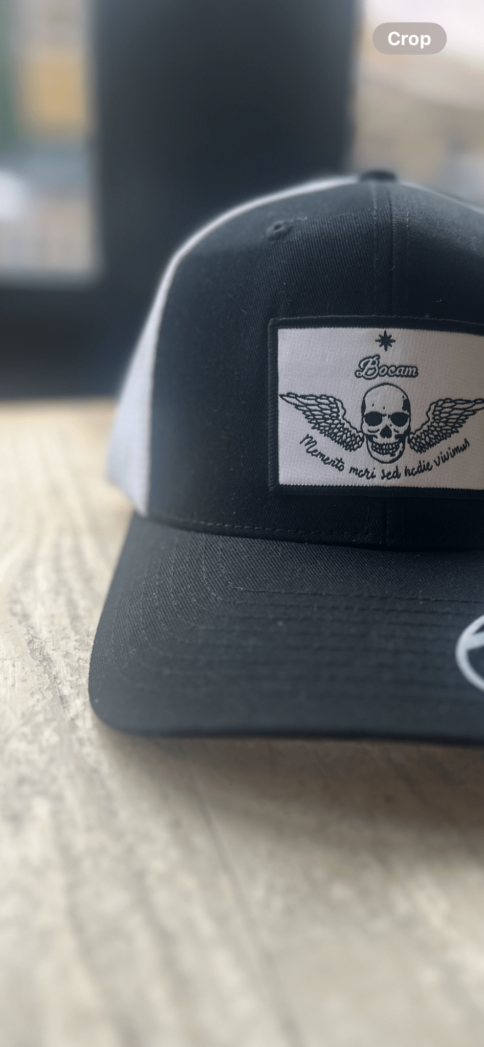 Bocam Two Toned Winged Skull “Momento Mori Sed Hodie Vivimus” Trucker Cap: - Bocam Gallery