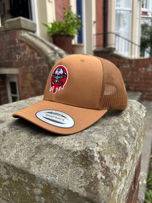 Bocam Carmel Flexfit Trucker Cap – Dripping Skull & Crossbones Logo Snapback Hat - Bocam Gallery