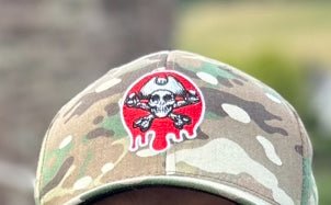 Bocam Flexfit Camouflage Baseball Cap with Dripping Paint Spot skull & crossbones logo - Bocam Gallery
