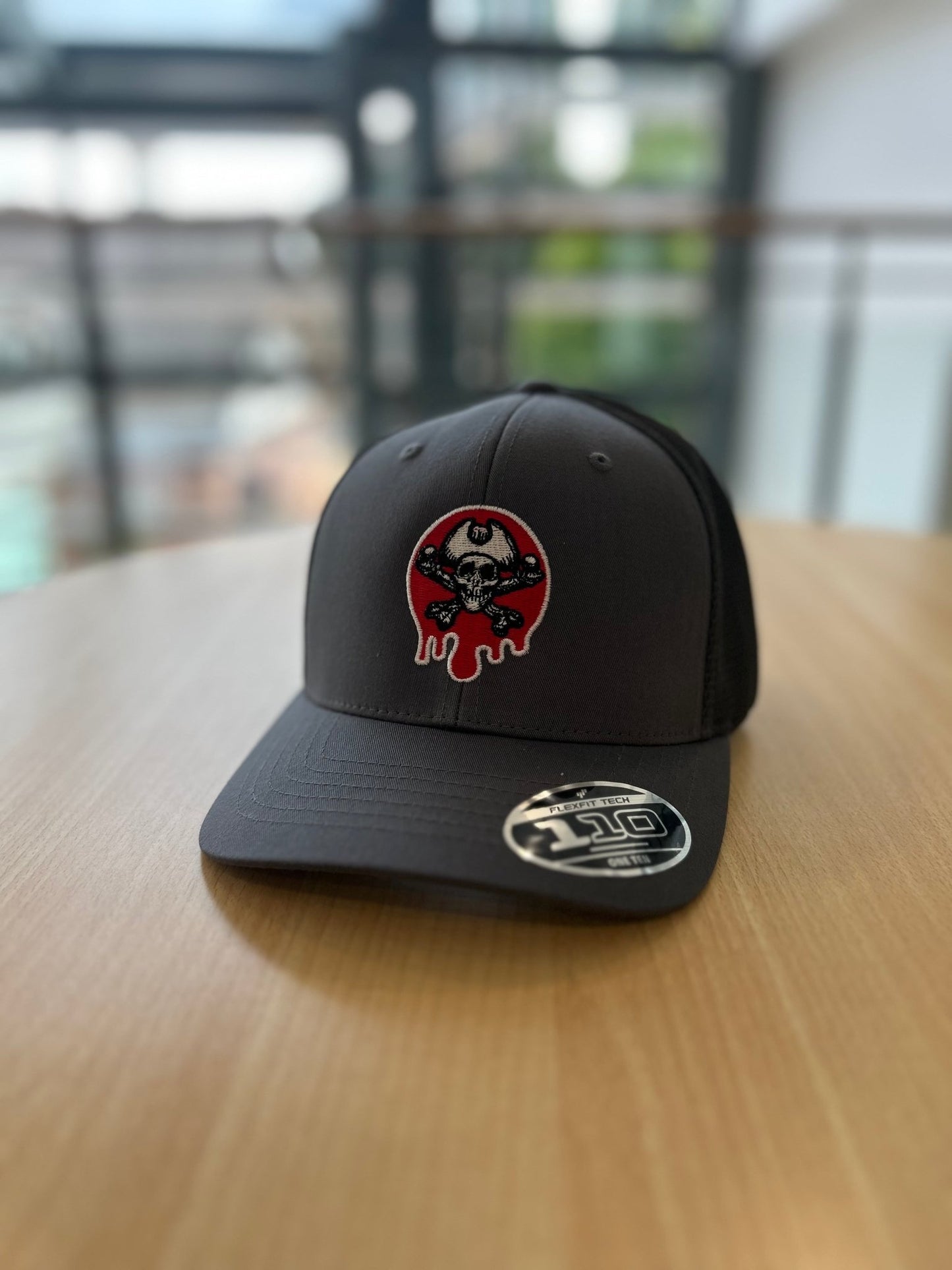 Bocam Grey/Melange Flexfit Trucker Cap – Dripping Skull & Crossbones Logo Snapback Hat - Bocam Gallery