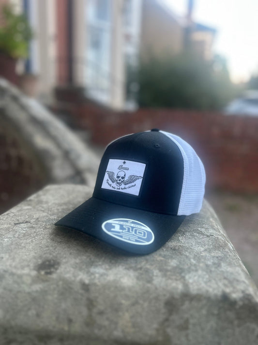 Bocam Two Toned Winged Skull “Momento Mori Sed Hodie Vivimus” Trucker Cap: - Bocam Gallery