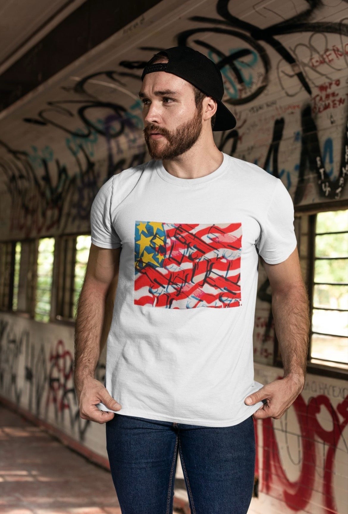 Stars & Stripes ’96 Archive Stencil Tee Graphic T-Shirt streetwear by Bocam Gallery – graphic design 90s streetwear